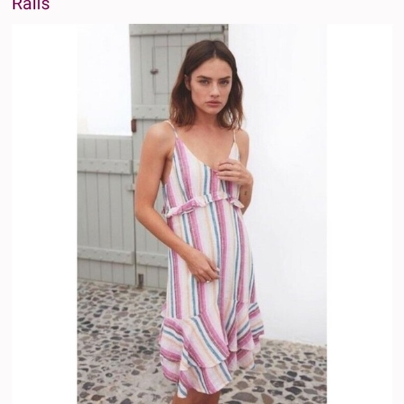 Rails Martina Mini Dress in Avila Stripe revolve linen ruffle boho formal spring - Picture 4 of 10